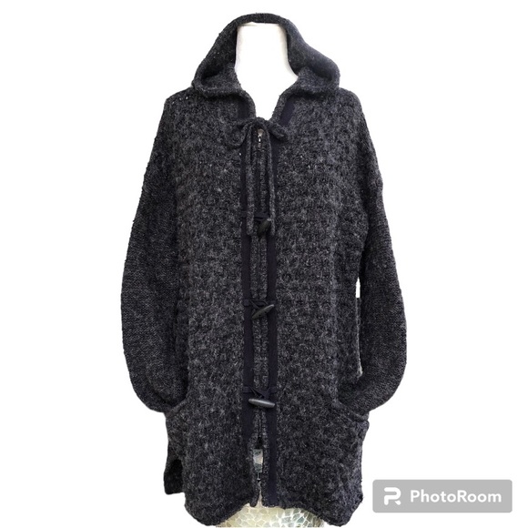 Free People Wool Cotton Blend Knit Grey Zip Up Oversized Hooded Cardigan Women’s - Picture 1 of 12